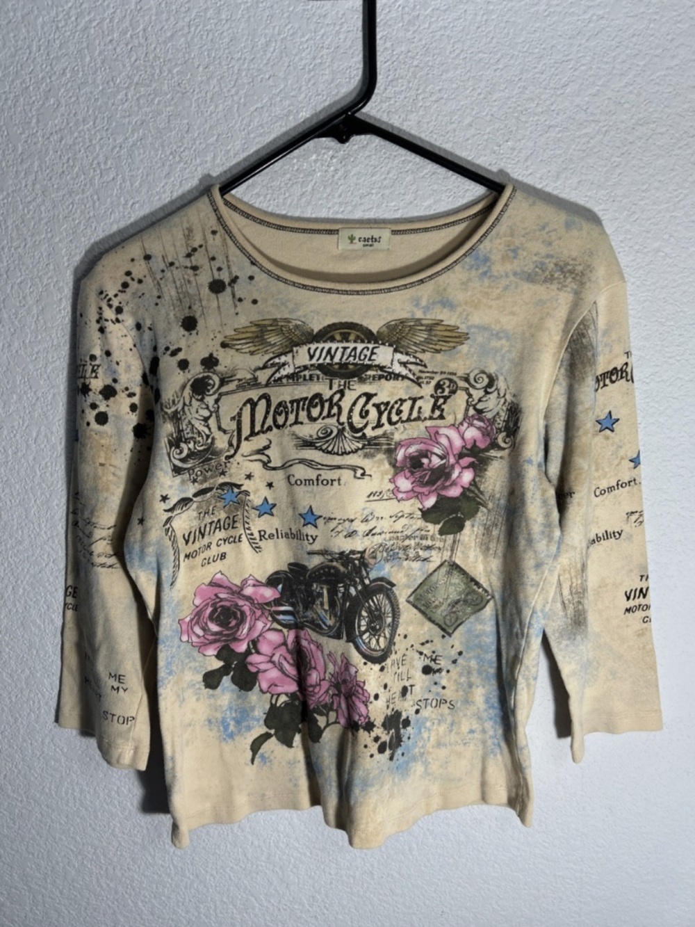 Vintage Cactus Motorcycle Club - Brown Shirt - Long Sleeves - Women Small